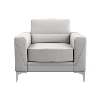 35" Light Gray and Silver Faux Leather Arm Chair