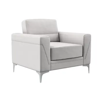 35" Light Gray and Silver Faux Leather Arm Chair