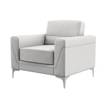 35" Light Gray and Silver Faux Leather Arm Chair