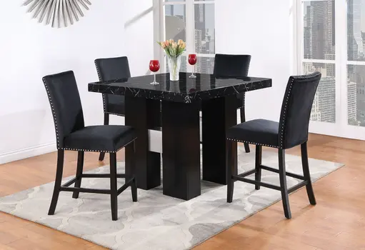 25" Black Wood and Velvet Counter Height Bar Chair