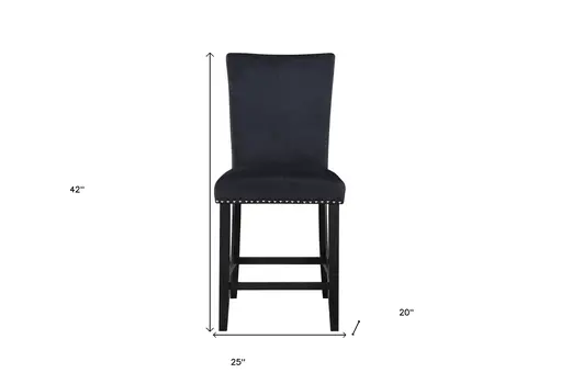 25" Black Wood and Velvet Counter Height Bar Chair