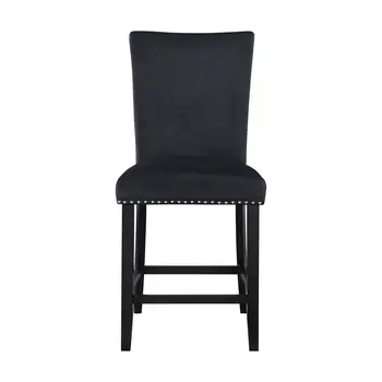 Set of Two 25" Black Wood and Velvet Counter Height Bar Chairs