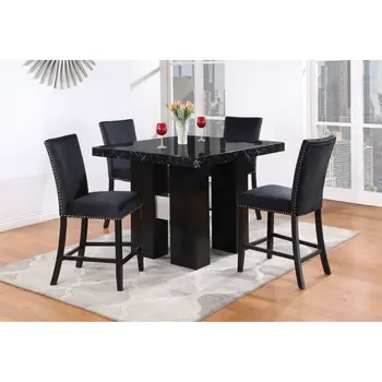 Set of Two 25" Black Wood and Velvet Counter Height Bar Chairs