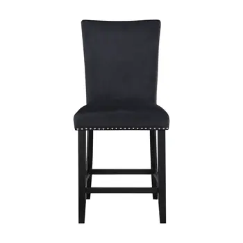 Set of Two 25" Black Wood and Velvet Counter Height Bar Chairs