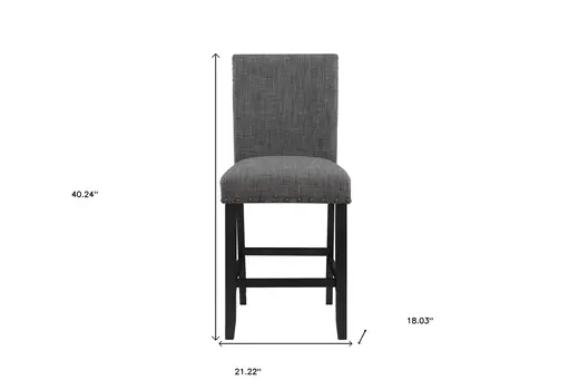 26" Gray and Black Wood and Fabric Counter Height Bar Chair