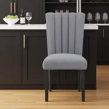 26" Gray and Black Wood and Fabric Counter Height Bar Chair