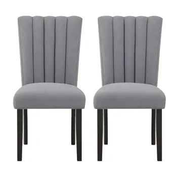 Set of Two 26" Gray and Black Wood and Fabric Counter Height Bar Chairs