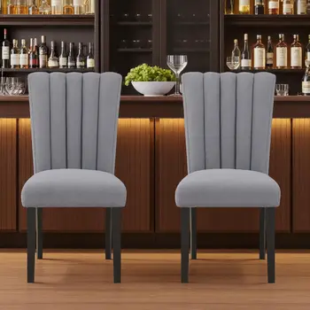 Set of Two 26" Gray and Black Wood and Fabric Counter Height Bar Chairs