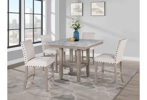 42" White and Natural Faux Marble and Wood Square Bar Table