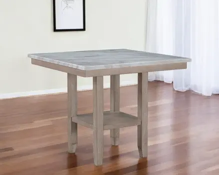 42" White and Natural Faux Marble and Wood Square Bar Table