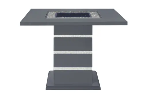 47" Dark Gray Silver And Black Glass Faux Crystal And Wood Square Bar Table