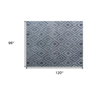 8' X 10' Black and Ivory Wool Abstract Geometric Hand Tufted Non Skid Area Rug
