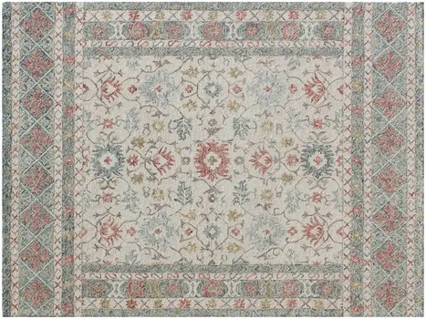5' X 8' Ivory and Blue Wool Oriental Hand Tufted Non Skid Area Rug