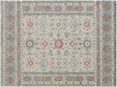 5' X 8' Ivory and Blue Wool Oriental Hand Tufted Non Skid Area Rug