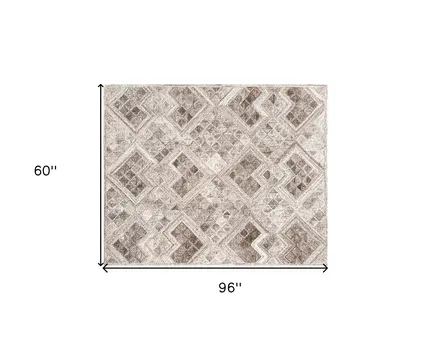 5' X 8' Silver Abstract Geometric Hand Tufted Non Skid Area Rug