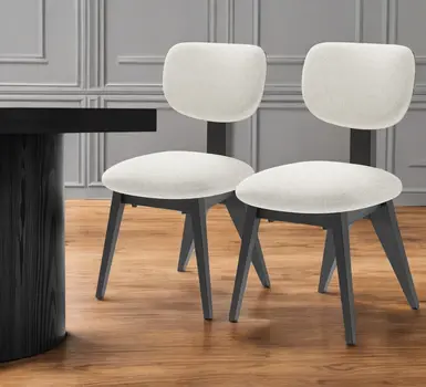 Set of Two Beige And Black Upholstered Fabric Open Back Dining Side Chairs