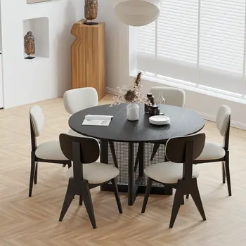 Set of Two Beige And Black Upholstered Fabric Open Back Dining Side Chairs