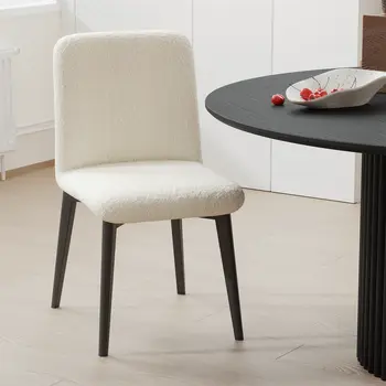 Set of Two White and Black Upholstered Boucle Dining Side Chairs