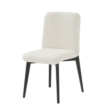 Set of Two White and Black Upholstered Boucle Dining Side Chairs