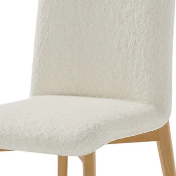 Set of Two Off White And Natural Boucle Upholstered Dining Side Chairs