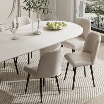 Set of Two Beige And Black Upholstered Fabric Dining Side Chairs