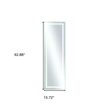 63" White Lighted Metal Framed Freestanding and Wall Mount Full Length Mirror