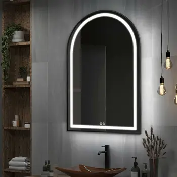 39" Black Metal Arch Metal Framed LED Lighted Bathroom Vanity Mirror