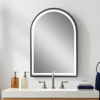 39" Black Metal Arch Metal Framed LED Lighted Bathroom Vanity Mirror