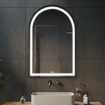 38" Black Metal Arch Lighted Bathroom Vanity Mirror