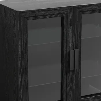 31" Black And Clear Glass Door Accent Cabinet With Three Shelves