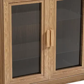 31" Natural And Clear Glass Door Accent Cabinet With Three Shelves