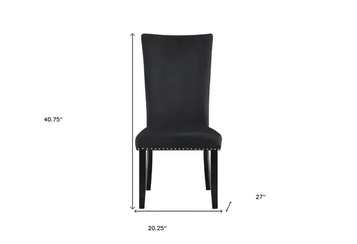 Set of Two Black Upholstered Velvet Dining Side Chairs