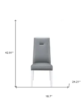 Set of Two Gray And White Upholstered Faux Leather Dining Side Chairs