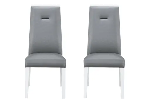 Set of Two Gray And White Upholstered Faux Leather Dining Side Chairs