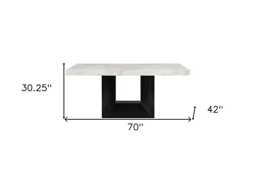 70" White and Black Faux Marble and Wood Pedestal Base Dining Table