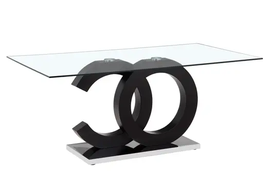 71" Clear and Silver Glass Wood and Stainless Steel Pedestal Base Dining Table