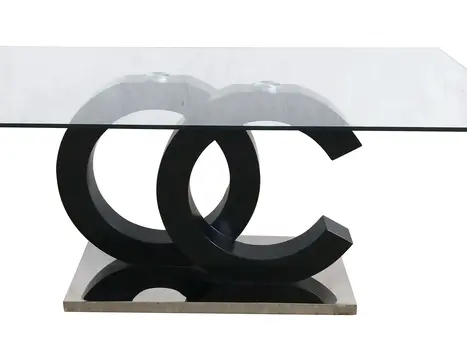 71" Clear and Silver Glass Wood and Stainless Steel Pedestal Base Dining Table