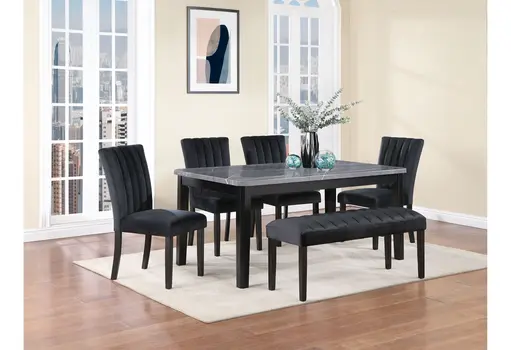 66" Dark Gray Faux Marble and Wood Dining Table