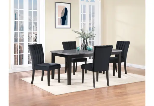 66" Dark Gray Faux Marble and Wood Dining Table