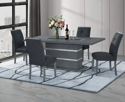 79" Dark Gray Faux Crystals Glass and Wood Pedestal Base Dining Table