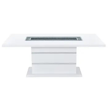 79" White Faux Crystals Glass and Wood Pedestal Base Dining Table