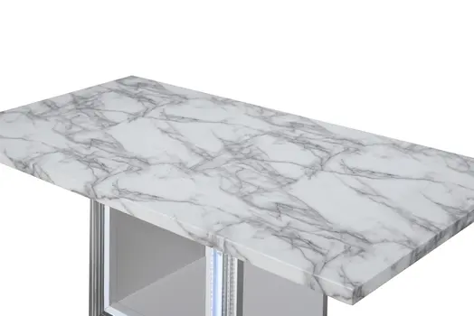 79" Light Gray and White Marble and Wood Pedestal Base Dining Table