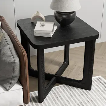 24" Black Solid Wood Square End Table