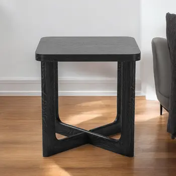 24" Black Solid Wood Square End Table