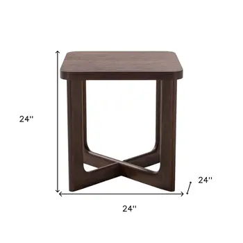 24" Brown Solid Wood Square Cross Legs End Table