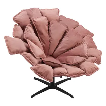 42" Pink And Black Velvet And Upholstered Swivel Side Chair