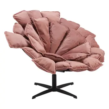 42" Pink And Black Velvet And Upholstered Swivel Side Chair