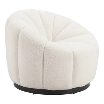 36" Cream And Black Faux Shearling And Upholstered Barrel Chair