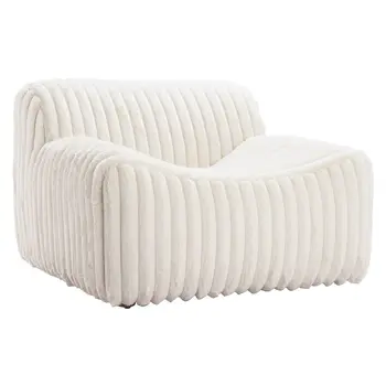 39" Cream Faux Fur And Upholstered Tufted Lounge Chair