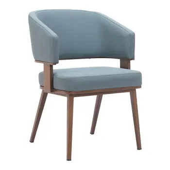 Set of Two Gray and Walnut Upholstered Faux Leather Open Back Dining Arm Chairs